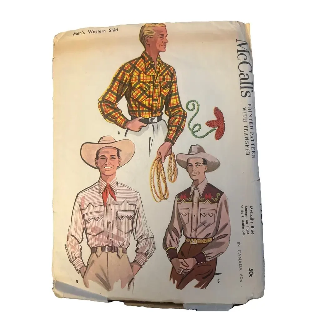Vintage 1950s McCall's 2366 Men Western Shirt SZ Medium Rockabilly Uncut